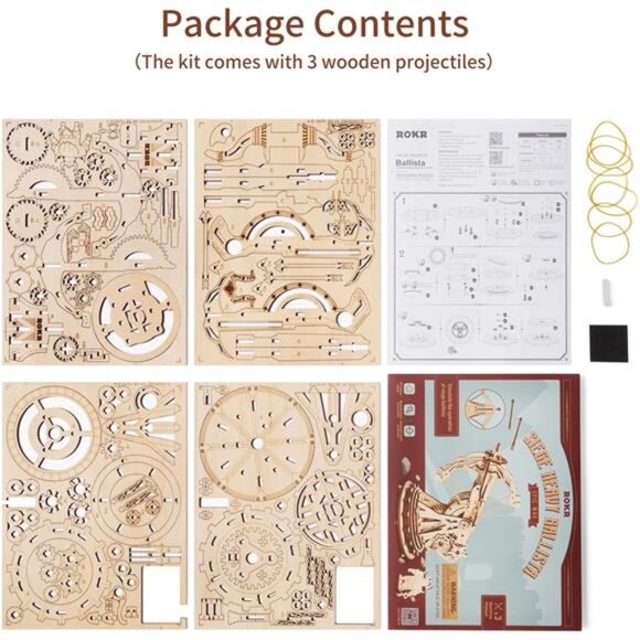 ROKR 3D Wooden Puzzles for Adults, DIY Wooden Ballista Launcher Toys Building - Picture 6 of 7